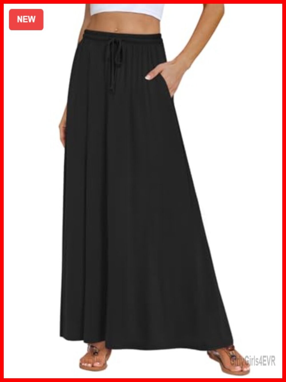 Flowy Maxi Skirt with Pockets Elastic High Waist Long Skirt